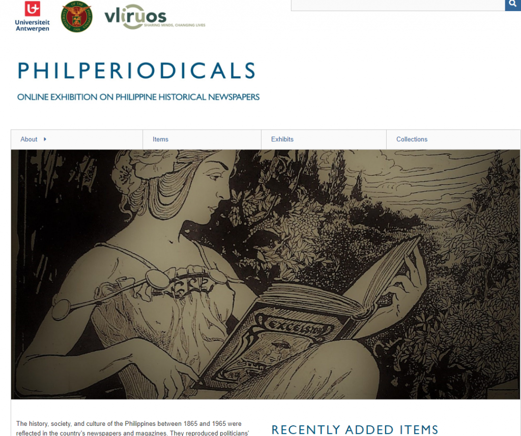 Screenshot of the front page of the Philperiodicals Exhibition.